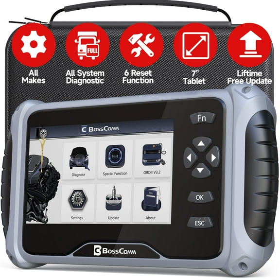 BOSSCOMM OBD2 Scanner All System Car Diagnostic Scan Tool, 6 Reset Services ABS Bleeding/OiL/EPB/SAS/Throttle/Battery, 7 Inches Super Large Screen, Free Lifetime WlFl Update