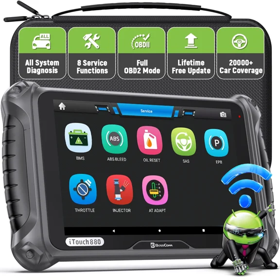 BOSSCOMM All System OBD2 Scanner Diagnostic Tool with 8 Reset Service, ABS Bleeding, Injector Co-ding, EPB BMS TPS Oil Reset, AutoVin, Car OBDII Code Reader and Scanner, Lifetime Free Update