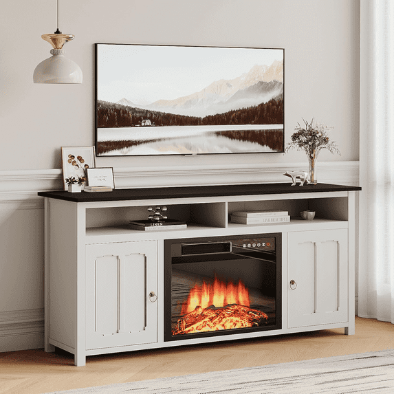 BOSSIN 58 Inch Farmhouse Fireplace TV Stand for 65 inch TVs with 23'' Electric Fireplace & Remote, Entertainment Center for Living Room