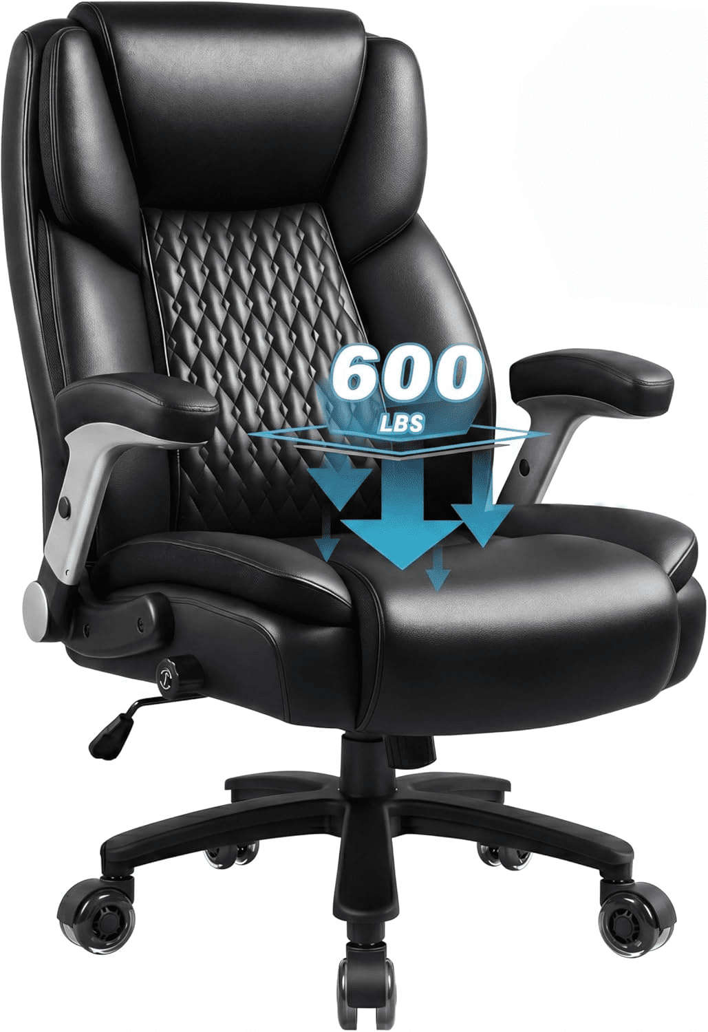 BOSSIN 600lbs Big and Tall Office Chair with Flip up Armrest, Large Heavy Duty with Ergonomic Lumbar Support, Executive Office Chair for Heavy People with Quiet Rubber Wheel(Black)