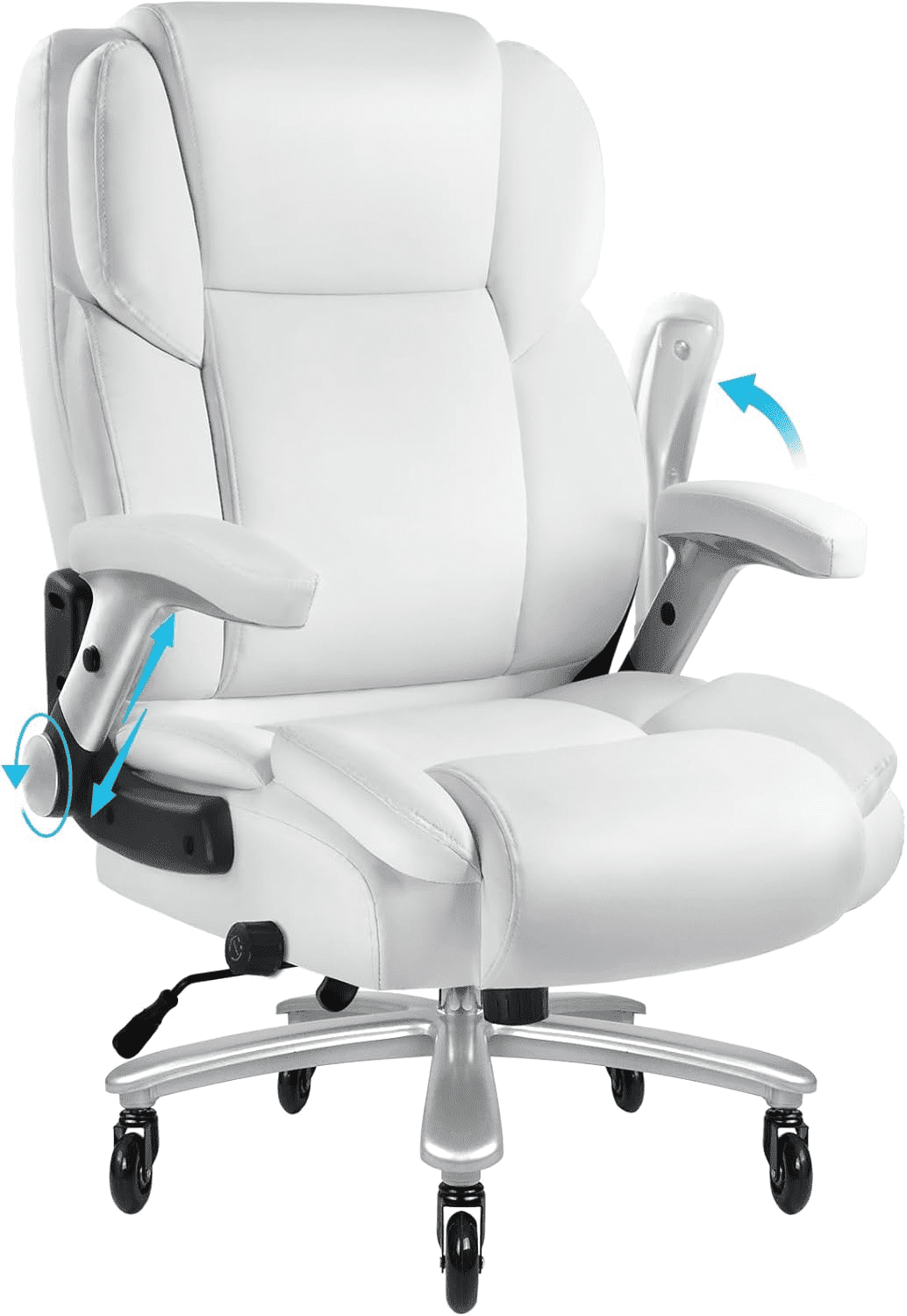 BOSSIN 600lbs Big and Tall Office Chair with Flip up Armrest, Large Heavy Duty with Ergonomic Lumbar Support, Executive Office Chair for Heavy People with Quiet Rubber Wheel(White)