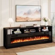 BOSSIN 65 Inches Fireplace TV Stand with 60 Electric Fireplace Up to 75 TV, Entertainment Center with Open Shelve Storage for Living Room