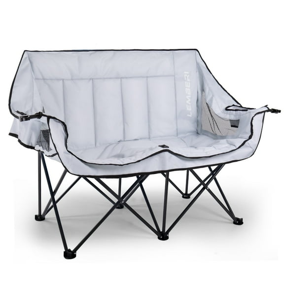 BOSSIN Double Oversized Camping Chairs for Adults,Folding Loveseat Camping Couch Support 440lbs with Back Pocket