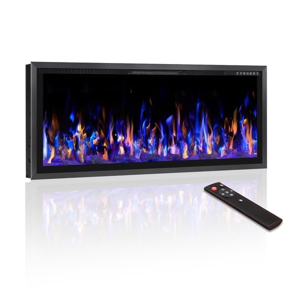 BOSSIN 42 inch Electric Fireplace Ultra Narrow Frame &Wider screen with Adjustable Flame Color and Speed,Remote Control with Timer,750/1500W