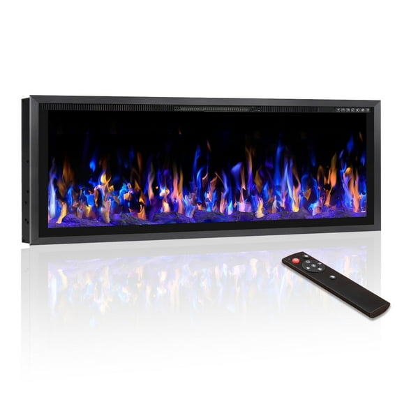 BOSSIN 50 inch Electric Fireplace Ultra Narrow Frame &Wider screen with Adjustable Flame Color and Speed,Remote Control with Timer,750/1500W