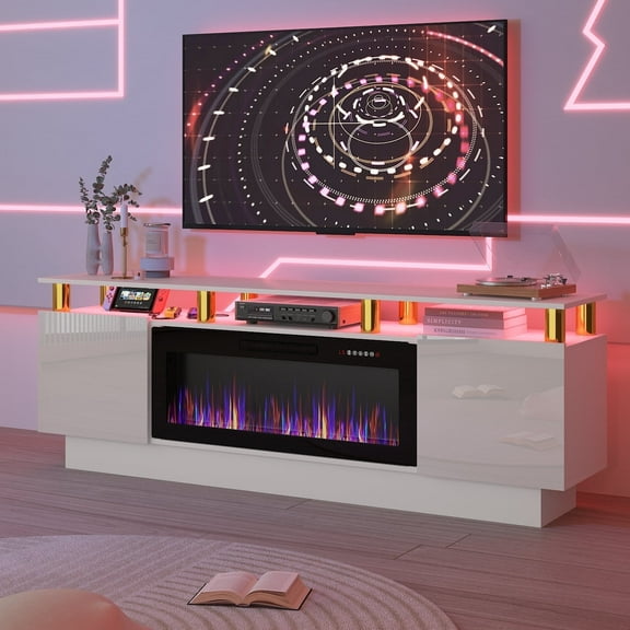 BOSSIN Fireplace TV Stand with 36" Electric Fireplace for Living Room,LED Light Entertainment Center,2 Tier TV Console Stand for TVs Up to 80"