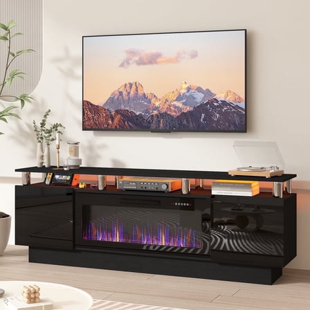BOSSIN Fireplace TV Stand with 36" Electric Fireplace for Living Room,LED Light Entertainment Center,2 Tier TV Console Stand for TVs Up to 80"