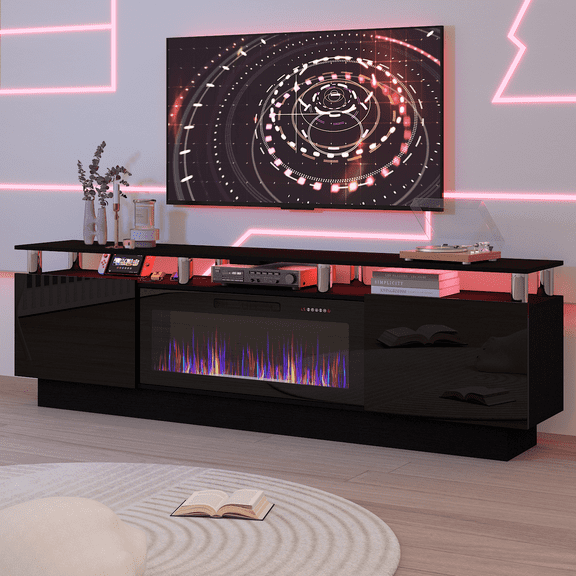 BOSSIN Fireplace TV Stand with 36" Electric Fireplace for Living Room,LED Light Entertainment Center,2 Tier TV Console Stand for TVs Up to 90"