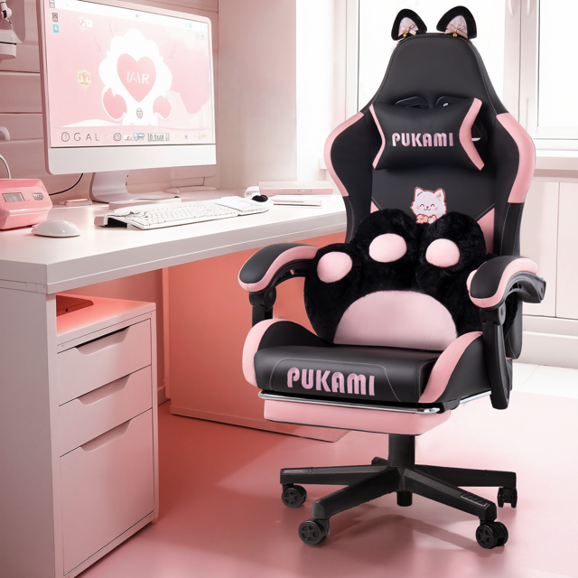 BOSSIN Pink Gaming Chair,Ergonomic Computer Chair for adult with Cat ...
