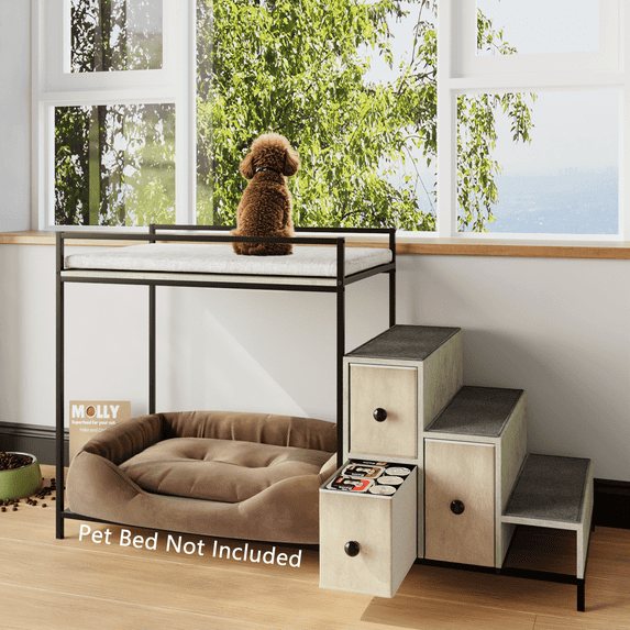 BOSSIN Pet Window Perch with Stairs, 3 Drawers Large Pet Bunk Bed for Dogs and Cats