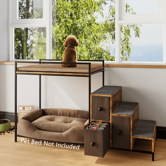 BOSSIN Pet Window Perch with Stairs, 3 Drawers Large Pet Bunk Bed for Dogs and Cats