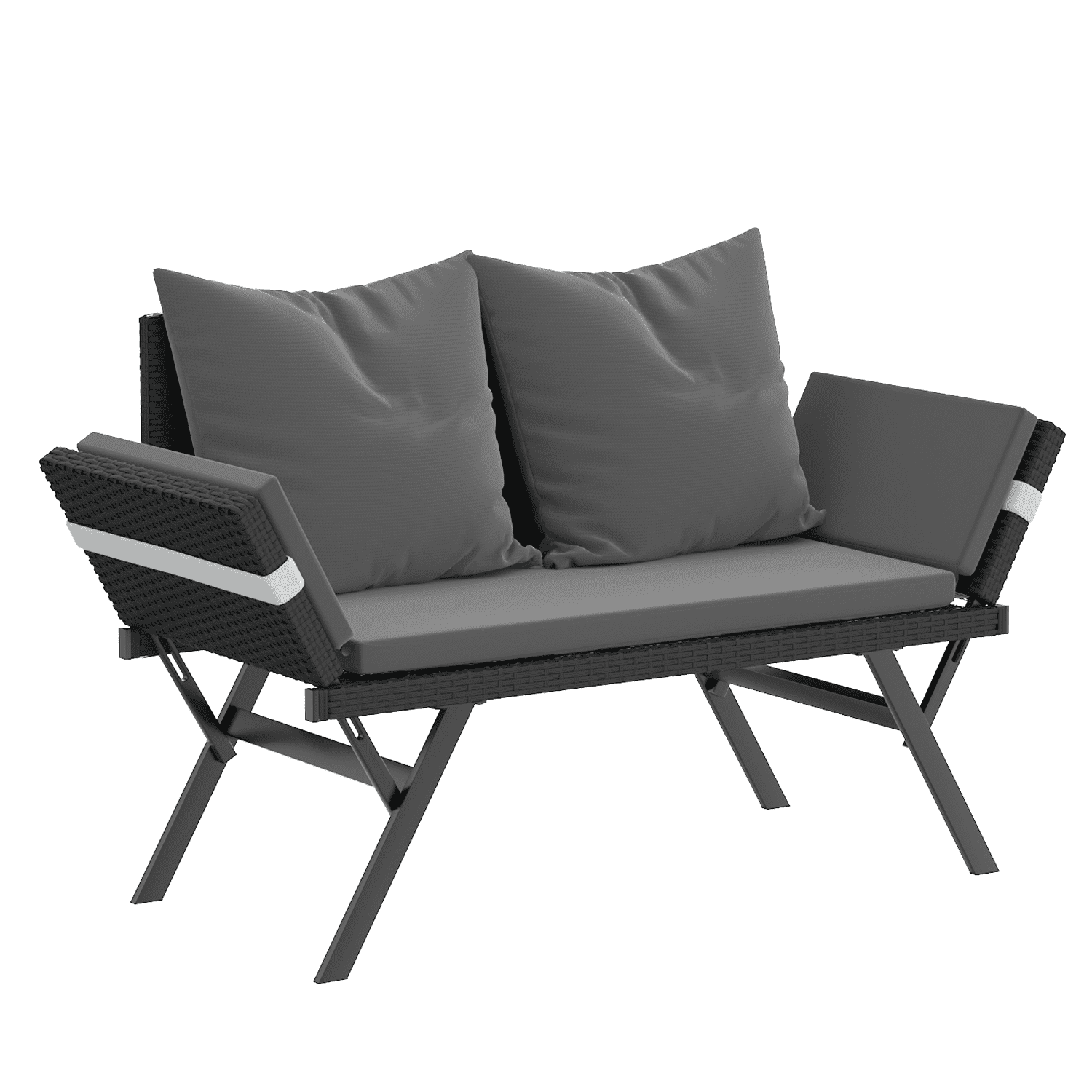 BOSSIN Convertible Outdoor Couch Sofa, Wove Rattan Patio Daybed with Adjstable Armrests,Grey