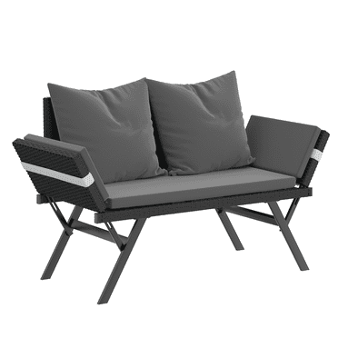 BOSSIN Convertible Outdoor Couch Sofa, Wove Rattan Patio Daybed with Adjstable Armrests,Grey
