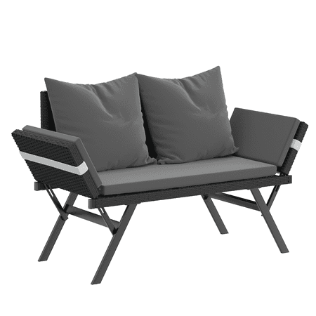 BOSSIN Convertible Outdoor Couch Sofa, Wove Rattan Patio Daybed with Adjstable Armrests,Grey