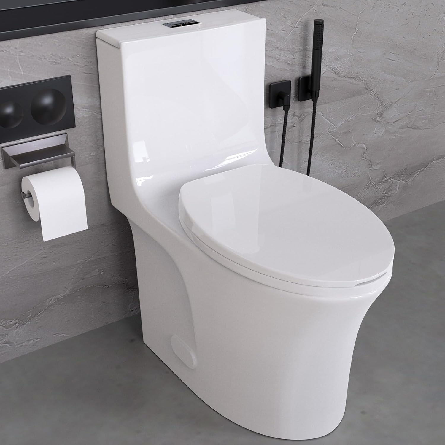 BOSTANA One Piece Toilet,0.8/1.28 GPF Dual Flush Toilet with 15.5"W