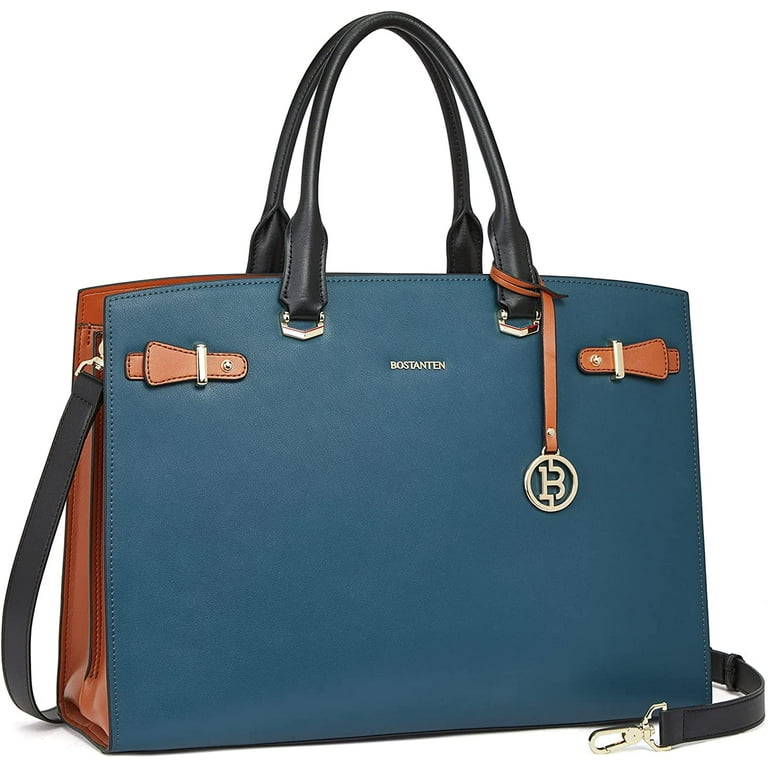 BOSTANTEN Designer Briefcase for Women 15.6 inch Leather Laptop Ladies Tote, Beige