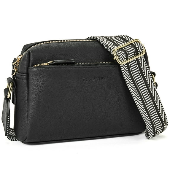 BOSTANTEN Small Crossbody Purse for Women Triple Zip Leather Handbag with Colored Shoulder Strap
