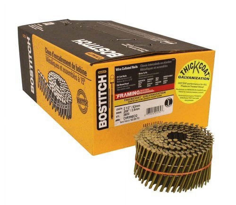 BOSTITCH C8R99BCG Thickcoat Round Head 2-1/2-Inch by .099-Inch by 15 Degree Ring Shank Coil Framing Nail 3,600 per Box