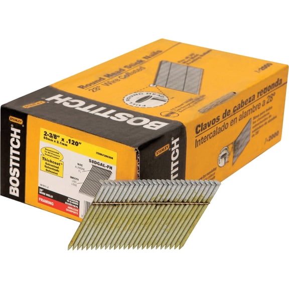 BOSTITCH S8DGAL-FH 28 Degree 2-3/8-Inch by .120-Inch Wire Weld Galvanized Framing Nails 2,000 per Box