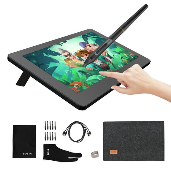 BOSTO -12HDT Portable 11.6 Inch HD H-IPS Touchscreen LCD Graphics Drawing Tablet 1366*768 Display Support 8192 Pressure Level Passive Technology with Tilt Function USB-Powered Low Consumptio