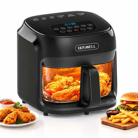 BOSWELL 7.5QT Glass Air Fryer with 6 Preset Menus, Large Capacity Transparent Pot