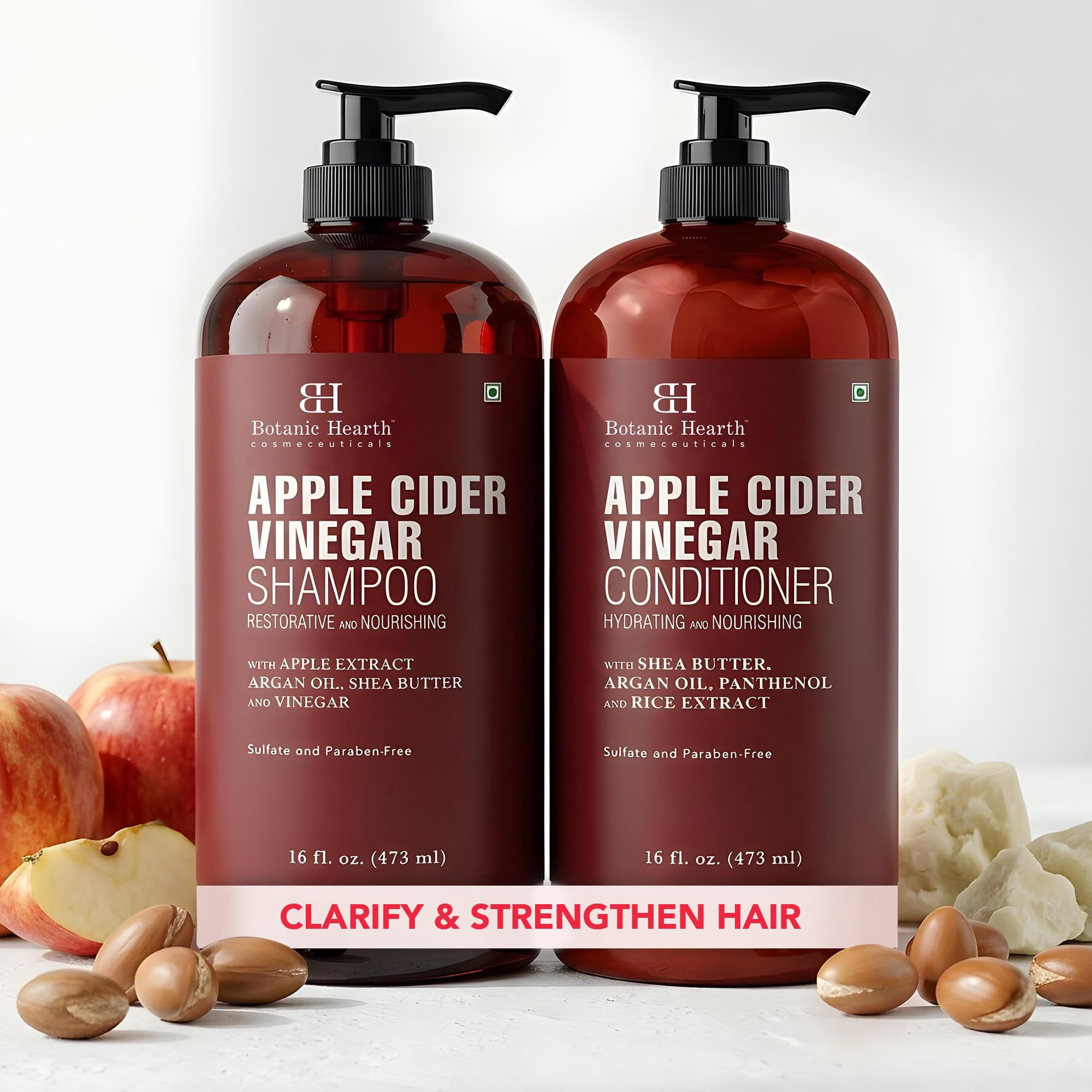 Botanic Hearth Apple Cider Vinegar Shampoo and Conditioner Set | Helps Dry Itchy Scalp, Dandruff, Frizz and Hair Loss | Color Safe, Sulfate Free Shampoo | All Hair Types, Men and Women, 16 fl oz each