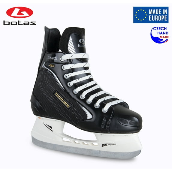 BOTAS - DRAFT 281 - Men's Ice Hockey Skates | Made in Europe (Czech Republic) UPGRADED Blades: GRAF COBRA 2000 | Color: Black, Size Adult 16