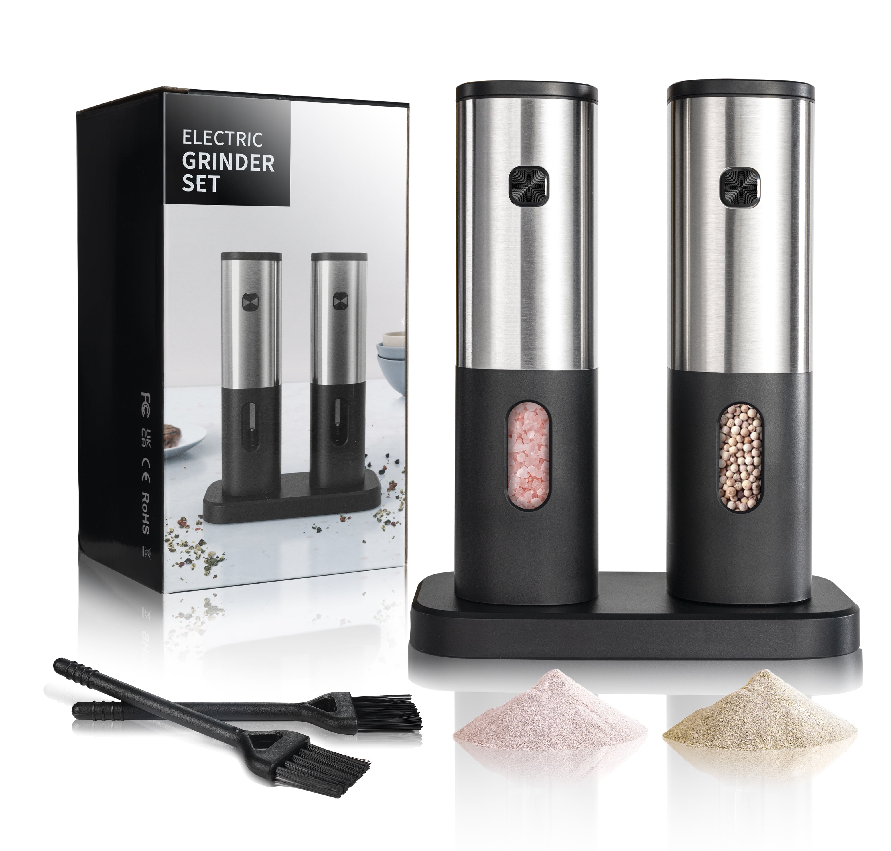 Electric Salt And Pepper Grinder Set – Battery Operated, LED Light, Adjustable Coarseness