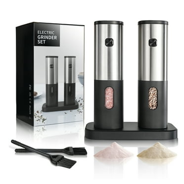 BOTEYOU Electric Adjustable Coarseness Stainless Steel Salt and Pepper Grinder Set, 2-Pack