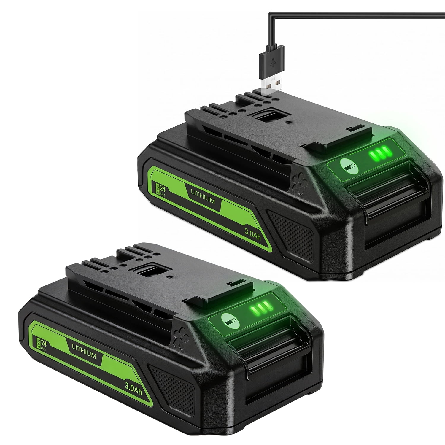 2Pack BOTKK 3Ah Replacement lithiumion Battery for Greenworks 24V Battery 2Ah 29842 G24B2 2926202 with 5V 2.0Ah USB Output for Greenworks 24V Drill and Weed Eater