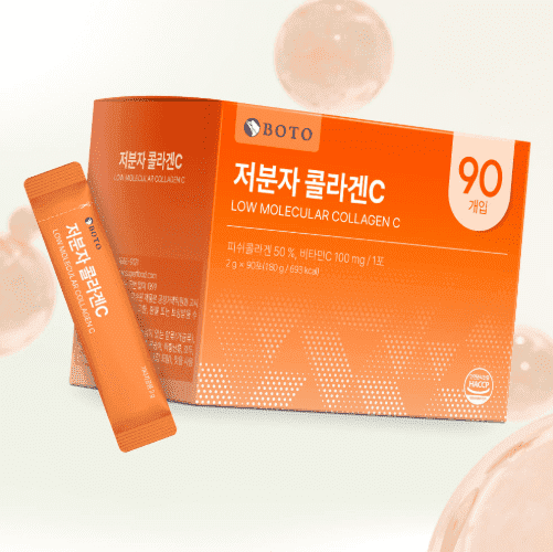 BOTO Low Collagen C - Korean Beauty Collagen Peptides Powder Supplement with Hyaluronic Acid and Vitamin for Skin Hair Nail Joint, Lemon Flavored - for 3 Month - 90 of Packs