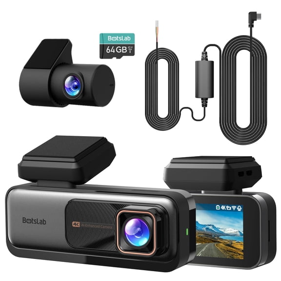BOTSLAB 4k Dash Cam Front and Rear, 24/7 Parking Monitor with Hardwired Kit, 170 Ultra Wide Dashcam, ADAS, IMX415 Sensor, Night Vision, WDR, Loop Recording, 5G/2.4G WiFi & GPS, Free 64GB Card