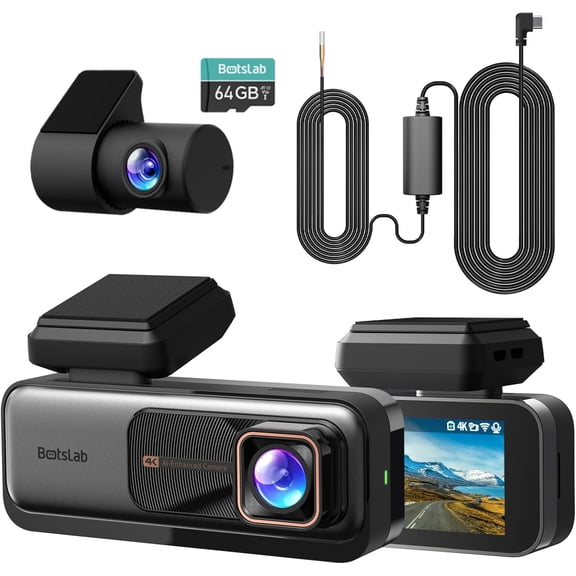 BOTSLAB 4K Dash Cam Front and Rear, 24/7 Parking Monitor with Hardwire Kit, 170 Ultra Wide, ADAS, IMX415 Sensor, Night Vision, WDR, Loop Recording