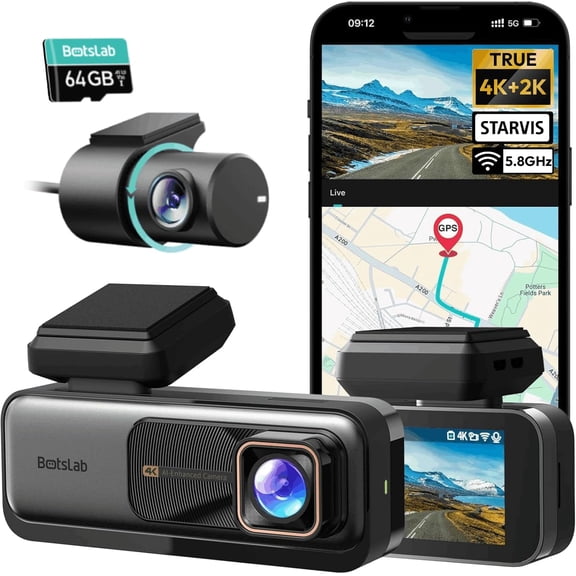 BOTSLAB G980H 4K STARVIS Dash Cam Front and Rear, 64GB Card, 5.8GHz WiFi, Superior WDR Night Vision, 24H Parking Mode, ADAS, App Control
