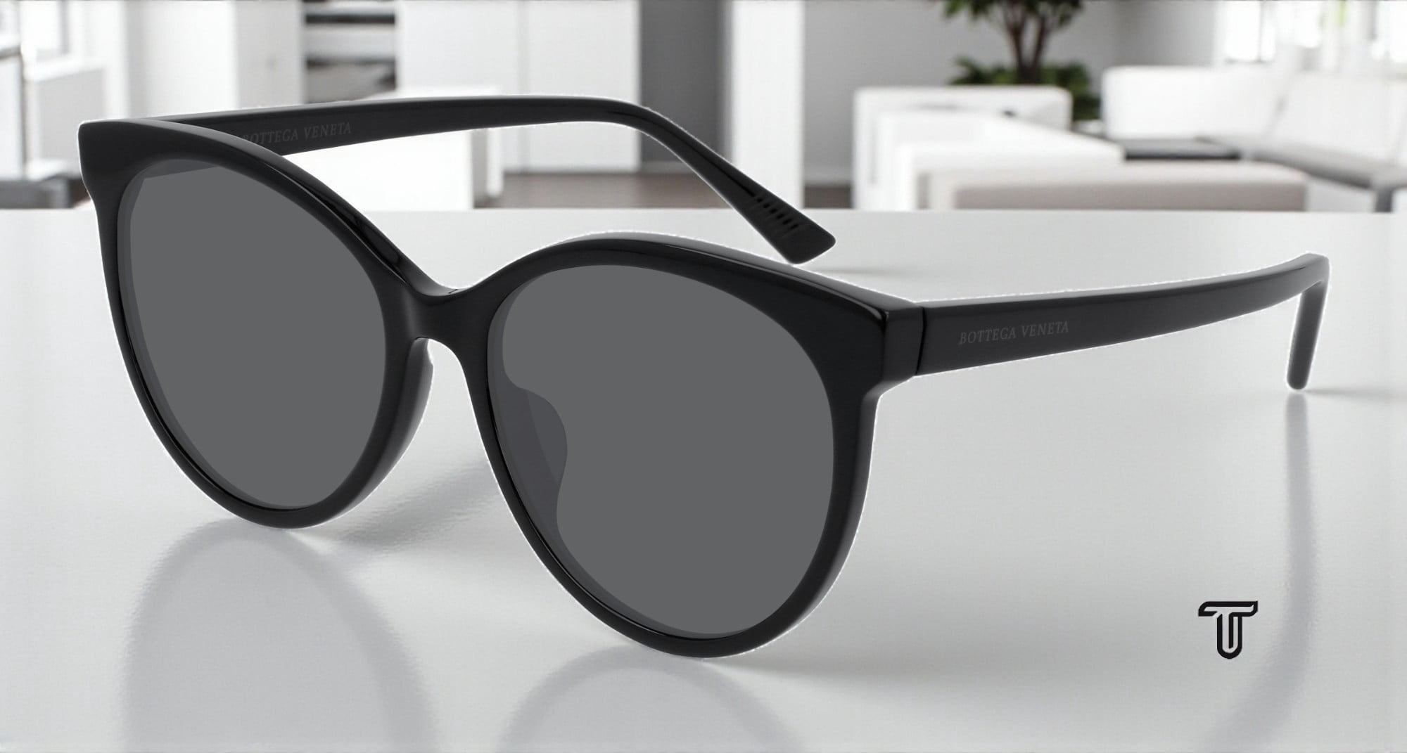 BOTTEGA VENETA BV1022SK 001 Round Black Shiny Grey 55 mm  display picture 2