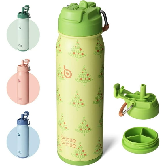 BOTTLE BOTTLE 24 oz sports water bottle stainless steel insulated water bottle with straw and pills holder Tree