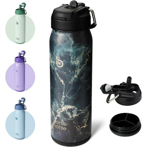 BOTTLE BOTTLE 24 oz sports water bottle stainless steel insulated water bottle with straw and pills holder black stone