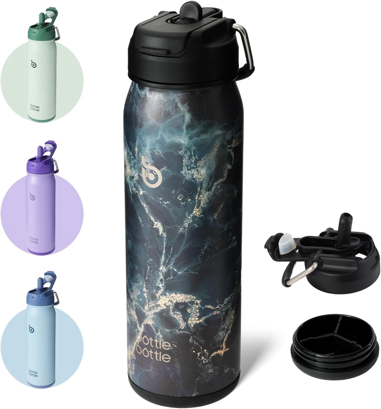 BOTTLE BOTTLE 24 oz sports water bottle stainless steel insulated water bottle with straw and pills holder black stone