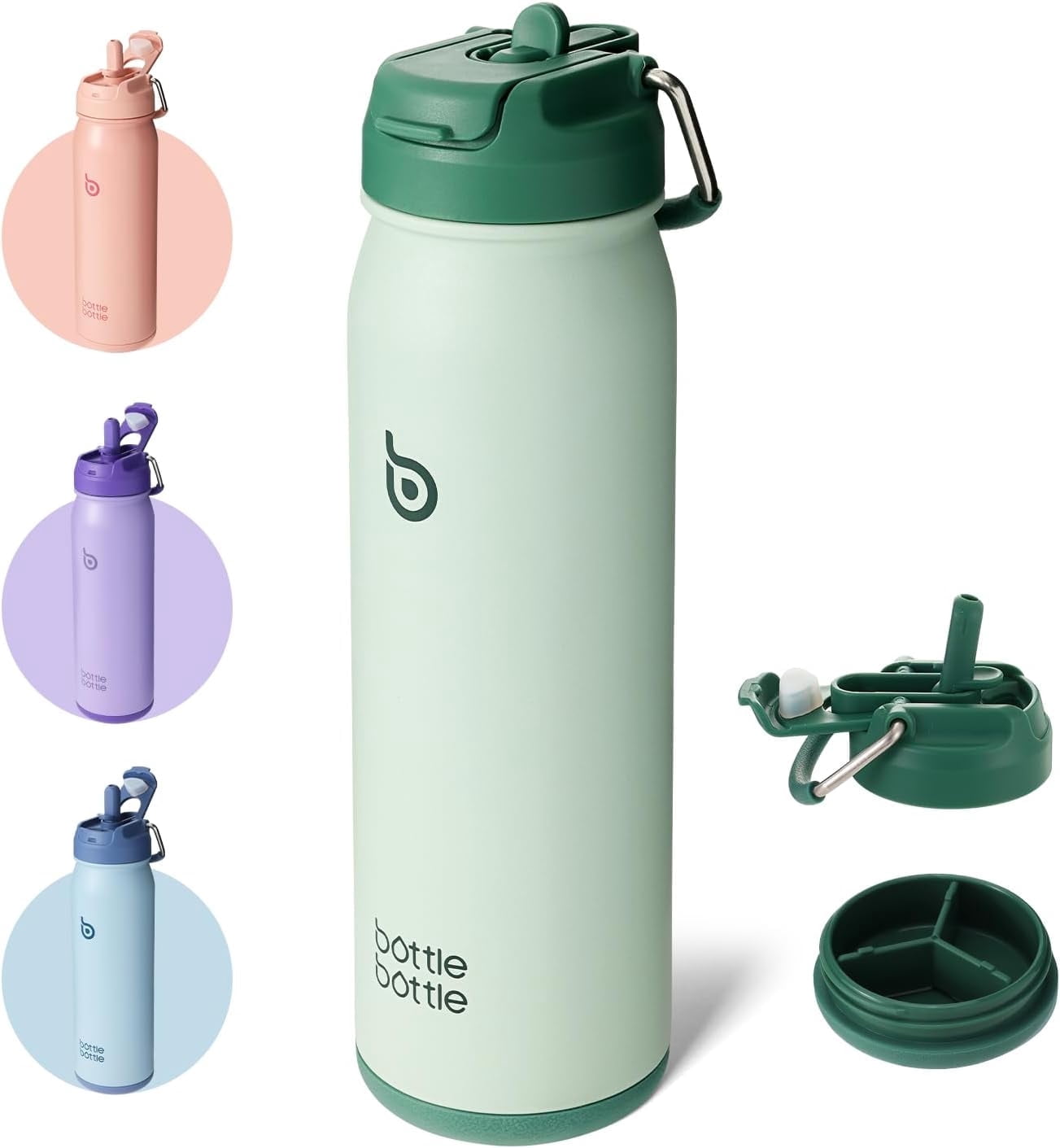BOTTLE BOTTLE 24 oz sports water bottle stainless steel insulated water bottle with straw and pills holder green