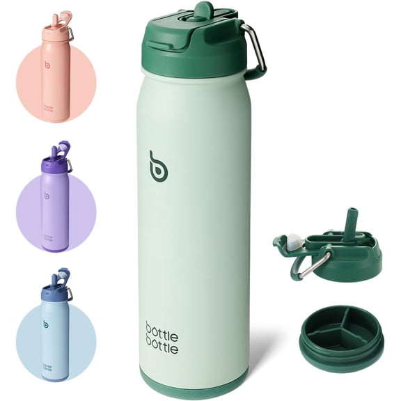 BOTTLE BOTTLE 24 oz sports water bottle stainless steel insulated water bottle with straw and pills holder green