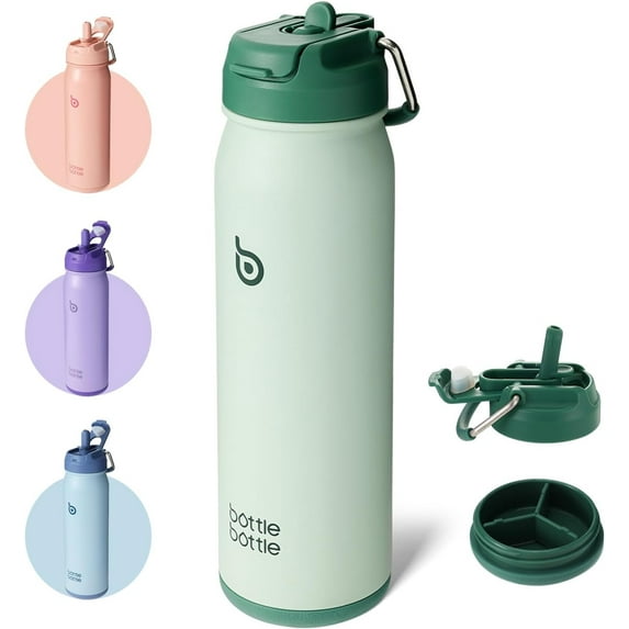 BOTTLE BOTTLE 24 oz sports water bottle stainless steel insulated water bottle with straw and pills holder green