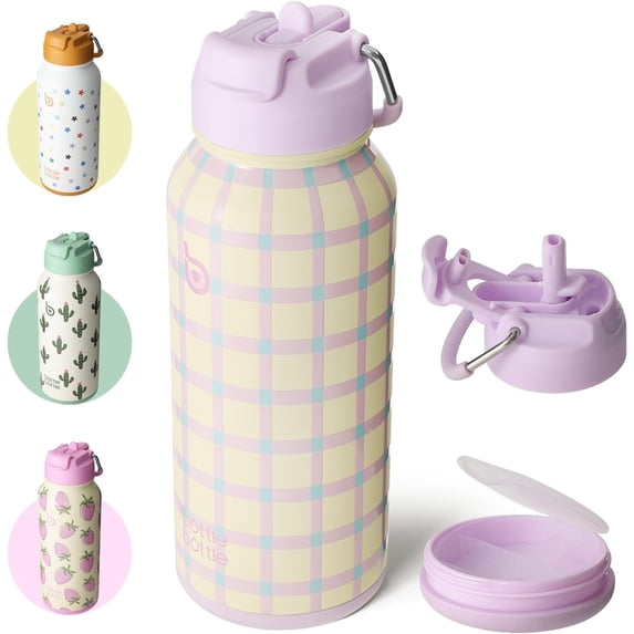 BOTTLE BOTTLE 32oz Insulated Water Bottle Stainless Steel Sport Water Bottle with Straw Dual-use Lid Design for Gym with Pill Box (VivaBands)