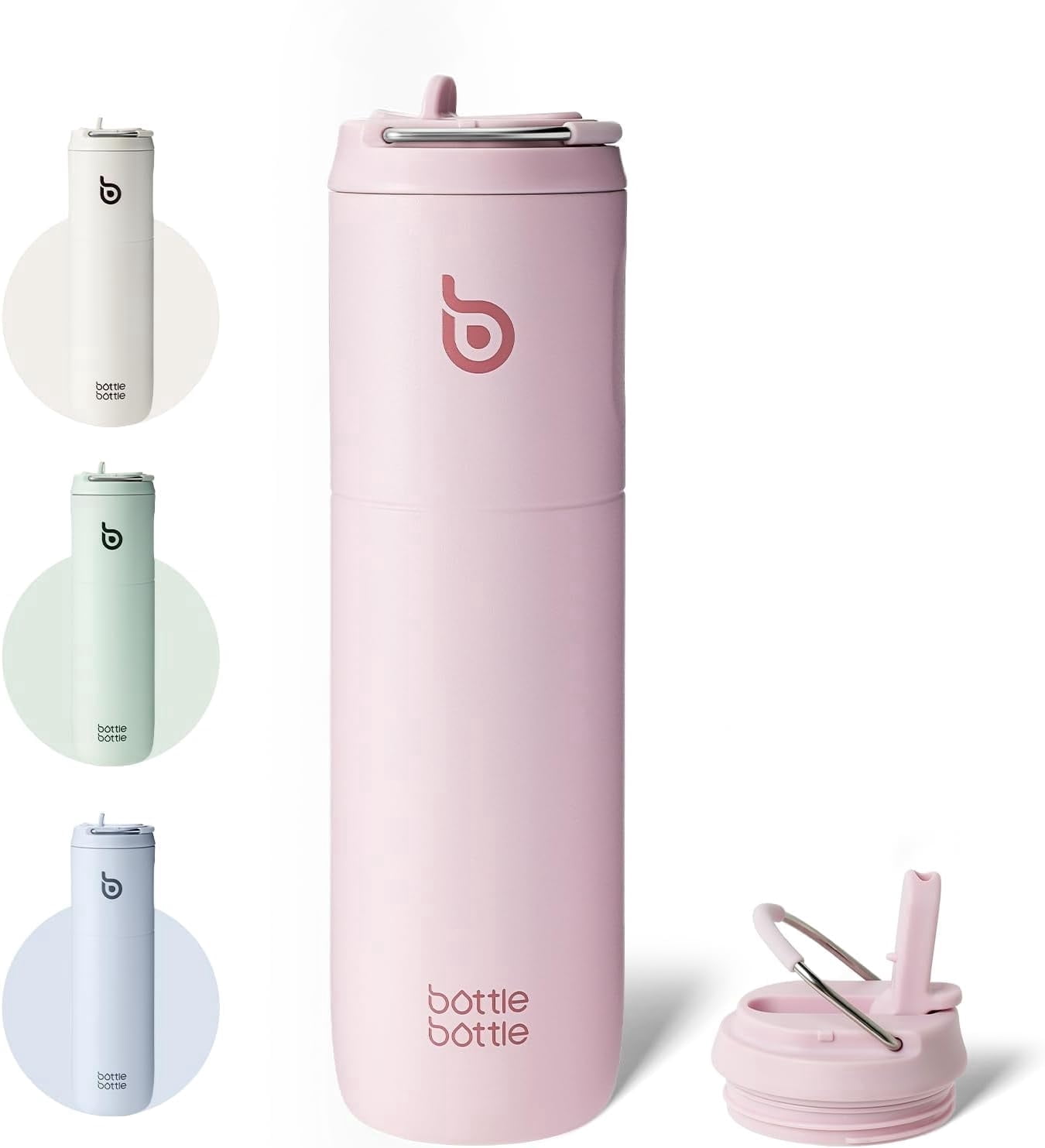 BOTTLE BOTTLE Insulated Water Bottle 24oz with Straw Lid and Handle for Sports Travel Gym Stainless Steel Water Bottles Metal Leak Proof Light Pink