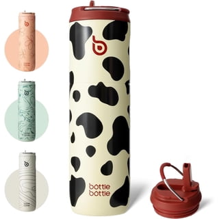 BOTTLE BOTTLE Insulated Water Bottle 24oz with Straw Lid and Handle for Sports Travel Gym Stainless Steel Water Bottles Leak Proof Light cow