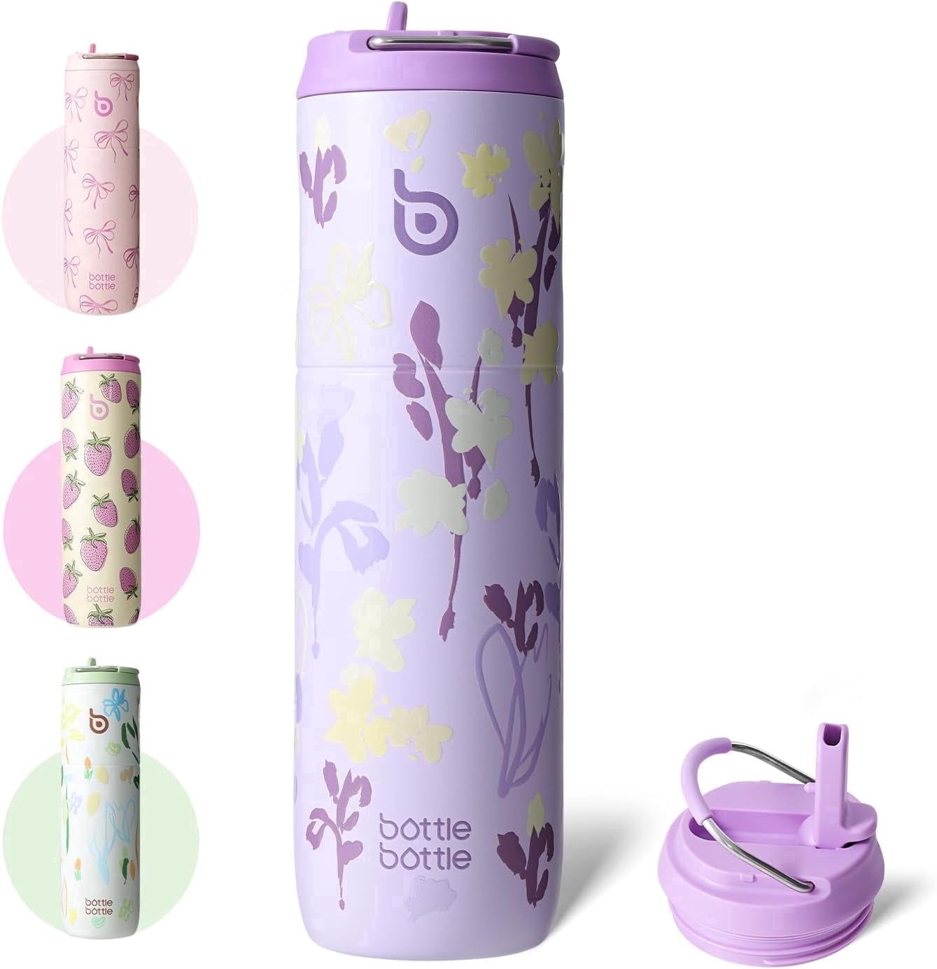 BOTTLE BOTTLE Insulated Water Bottle 24oz with Straw Lid and Handle for Sports Travel Gym Stainless Steel Water Bottles Double-Wall Vacuum Metal Leak Proof BPA-Free (Purple Grown)