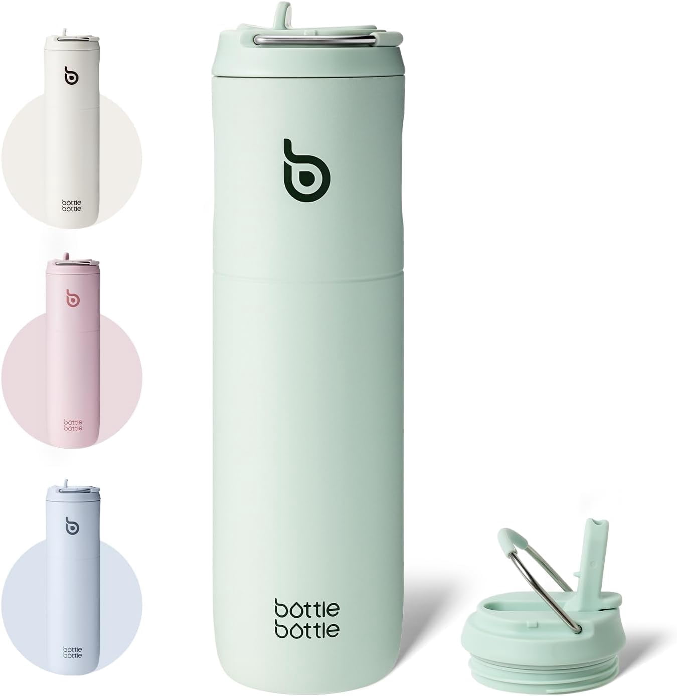 BOTTLE BOTTLE Insulated Water Bottle 24oz with Straw Lid and Handle for Sports Travel Gym Stainless Steel Water Bottles Double-Wall Vacuum Metal Leak Proof BPA-Free Light Green