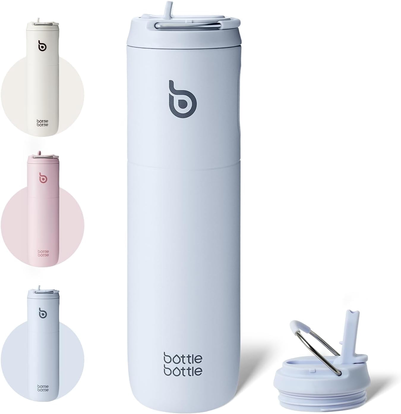 BOTTLE BOTTLE Insulated Water Bottle 24oz with Straw Lid and Handle for Sports Travel Gym Stainless Steel Water Bottles Double-Wall Vacuum Metal Leak Proof BPA-Free Light Blue
