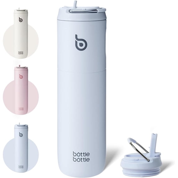 BOTTLE BOTTLE Insulated Water Bottle 24oz with Straw Lid and Handle for Sports Travel Gym Stainless Steel Water Bottles Double-Wall Vacuum Metal Leak Proof BPA-Free Light Blue