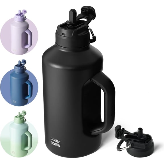 BOTTLE BOTTLE Insulated Water Bottle 64 oz with Straw and Dual-use Lid Half Gallon Jug for Men with Handle Vacuum Stainless Steel water bottle for Workout and Sports black