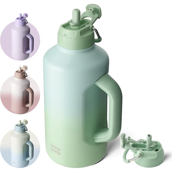 BOTTLE BOTTLE Insulated Water Bottle 64 oz with Straw and Dual-use Lid Stainless Steel Water Bottle with Handle Vacuum Insulated Jug for Workout and Sports green gradient